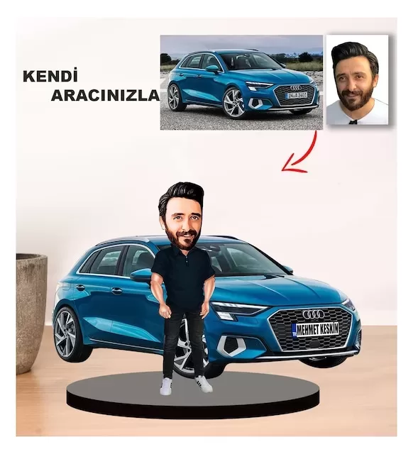 Kendi Aracınızla Size Özel Arabalı Erkek Karikatür Biblo Model 5
