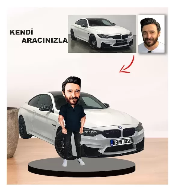 Kendi Aracınızla Size Özel Arabalı Erkek Karikatür Biblo Model 7