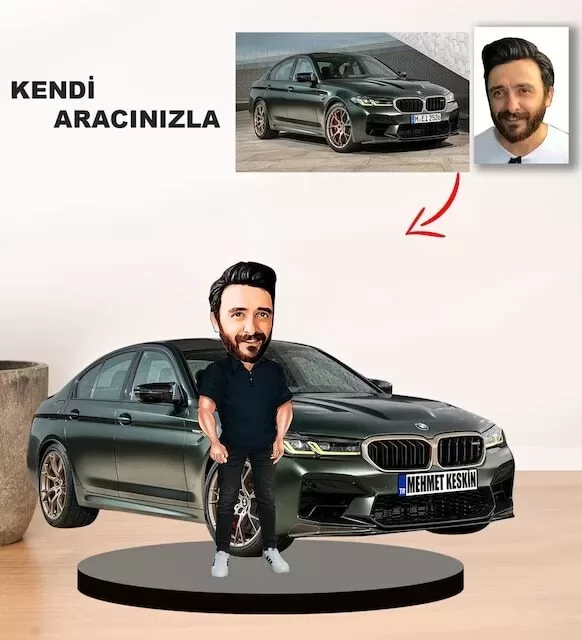 Kendi Aracınızla Size Özel Arabalı Erkek Karikatür Biblo Model 8