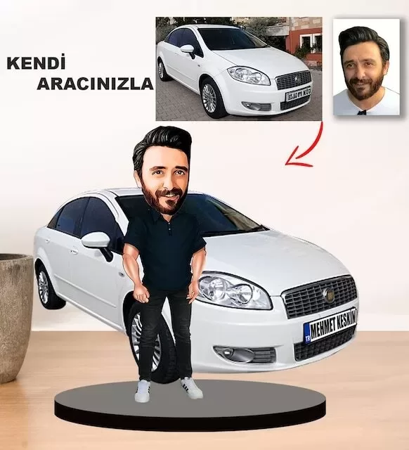 Kendi Aracınızla Size Özel Arabalı Erkek Karikatür Biblo Model 9