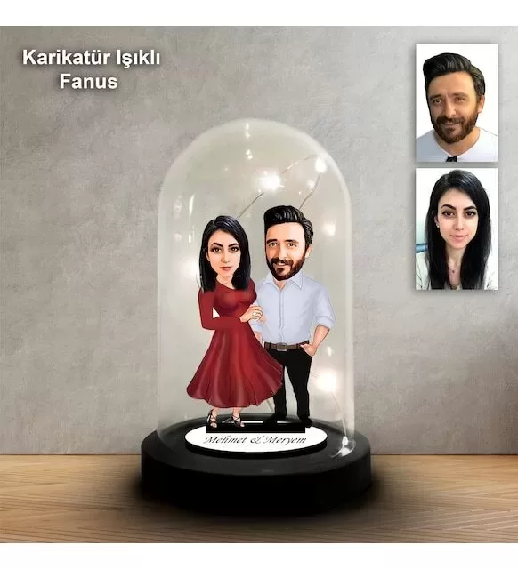 Kişiye Özel Aile Tasarımlı Işıklı Karikatür Fanus Biblo Fn202