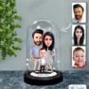 Kişiye Özel Aile Tasarımlı Işıklı Karikatür Fanus Biblo Fn74