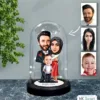 Kişiye Özel Aile Tasarımlı Işıklı Karikatür Fanus Biblo Fn78