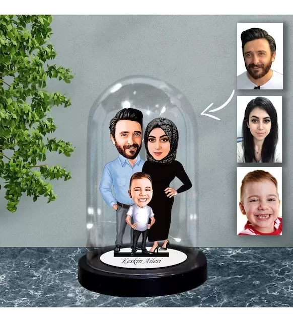 Kişiye Özel Aile Tasarımlı Işıklı Karikatür Fanus Biblo Fn81