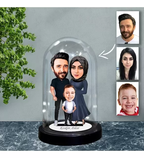 Kişiye Özel Aile Tasarımlı Işıklı Karikatür Fanus Biblo Fn82