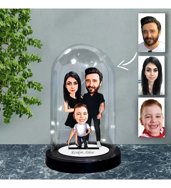 Kişiye Özel Aile Tasarımlı Işıklı Karikatür Fanus Biblofn70