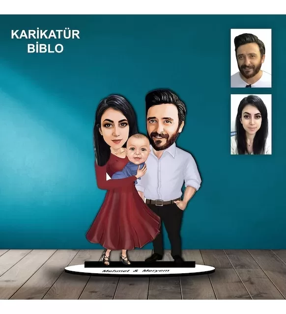 Kişiye Özel Aile Tasarımlı Karikatür Biblo B107