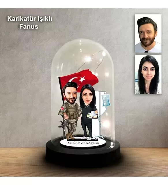 Kişiye Özel Asker,Doktor Tasarımlı Işıklı Karikatür Fanus Biblo Fn203