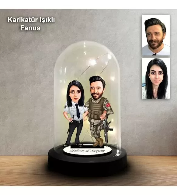 Kişiye Özel Asker,Polis Tasarımlı Işıklı Karikatür Fanus Biblo Fn199