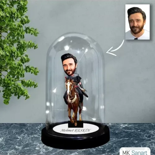 Kişiye Özel At Binen Alp Tasarımlı Işıklı Karikatür Fanus Bi…