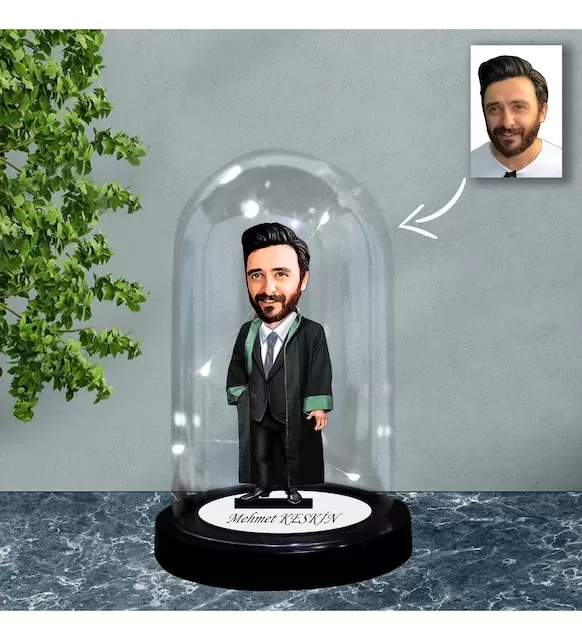 Kişiye Özel Avukat, Savcı Tasarımlı Işıklı Karikatür Fanus Biblo Fn86