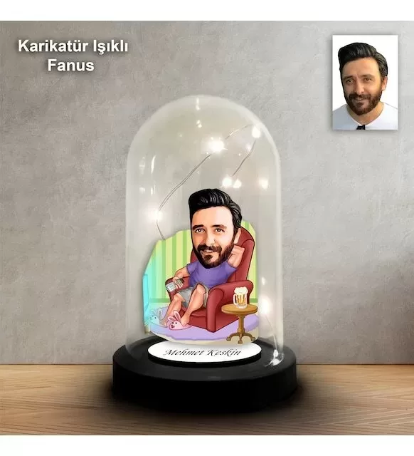 Kişiye Özel Baba Tasarım Işıklı Karikatür Fanus Biblo Fn136