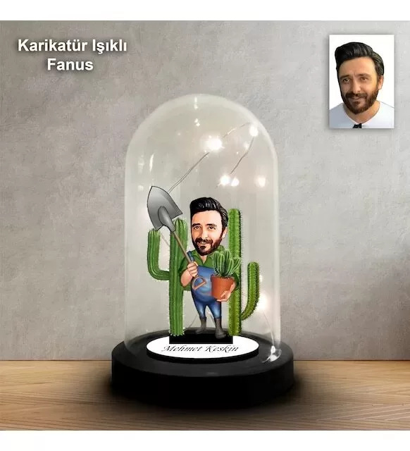 Kişiye Özel Bahçıvan Tasarım Işıklı Karikatür Fanus Biblo Fn153