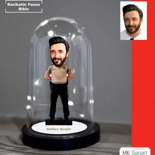 Kişiye Özel Bekçi Polis Tasarımlı Işıklı Karikatür Fanus Bib…