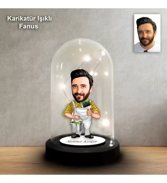 Kişiye Özel Boyacı, Usta Tasarım Işıklı Karikatür Fanus Biblo Fn133