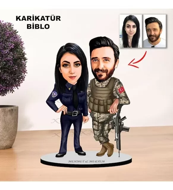 Kişiye Özel Çift Asker , Polis Tasarımlı Karikatür Biblo Mb9