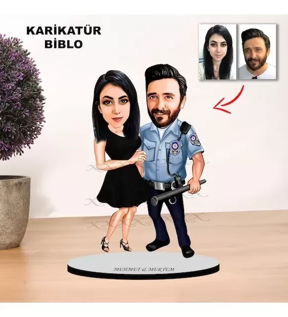 Kişiye Özel Çift Polis Karikatür Biblo Mb7