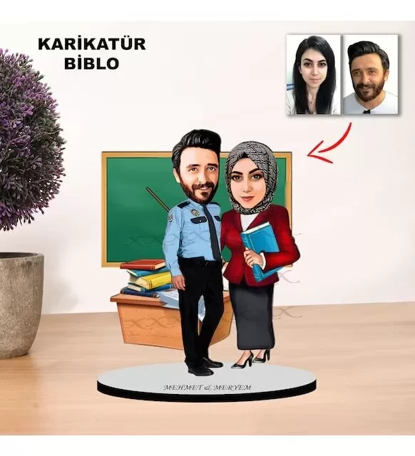 Kişiye Özel Çift Polis Ve Öğretmen Karikatür Biblo Mb1