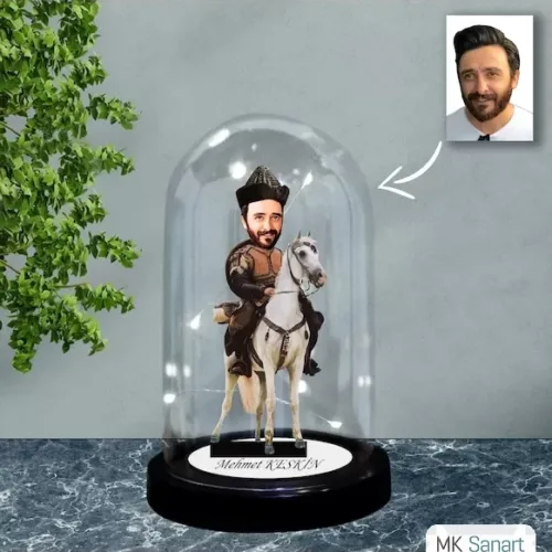 Kişiye Özel At Binen Alp Tasarımlı Işıklı Karikatür Fanus Bi…