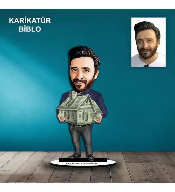 Kişiye Özel Erkek Emlakçı Tasarımlı Karikatür Biblo B50