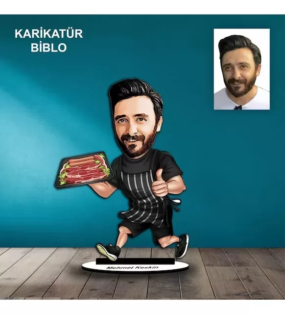 Kişiye Özel Erkek Kasap,Şef,Aşçı Tasarımlı Karikatür Biblo B52