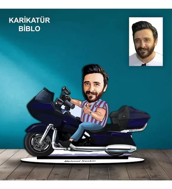 Kişiye Özel Erkek Motorcu Tasarımlı Karikatür Biblo B43