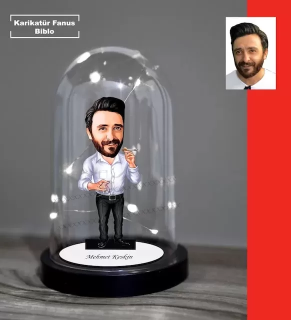 Kişiye Özel Erkek Patron Tasarımlı Işıklı Karikatür Fanus Biblo Fn106