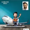 Kişiye Özel Erkek Pilot Tasarımlı Karikatür Biblo B44
