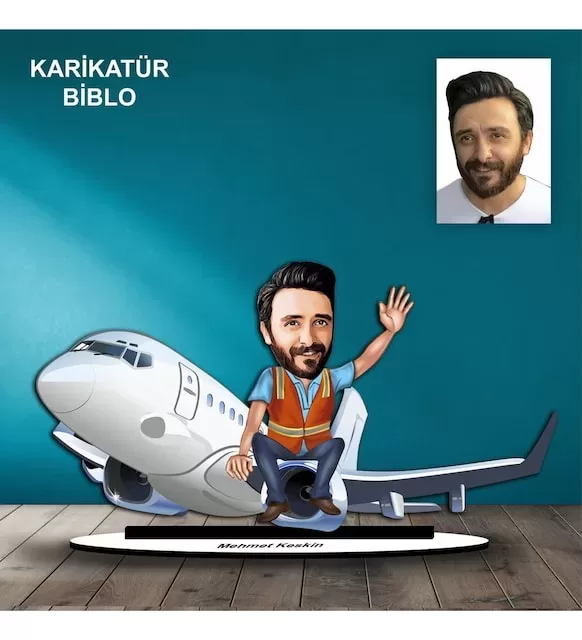 Kişiye Özel Erkek Pilot Tasarımlı Karikatür Biblo B44