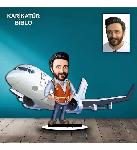 Kişiye Özel Erkek Pilot Tasarımlı Karikatür Biblo B69