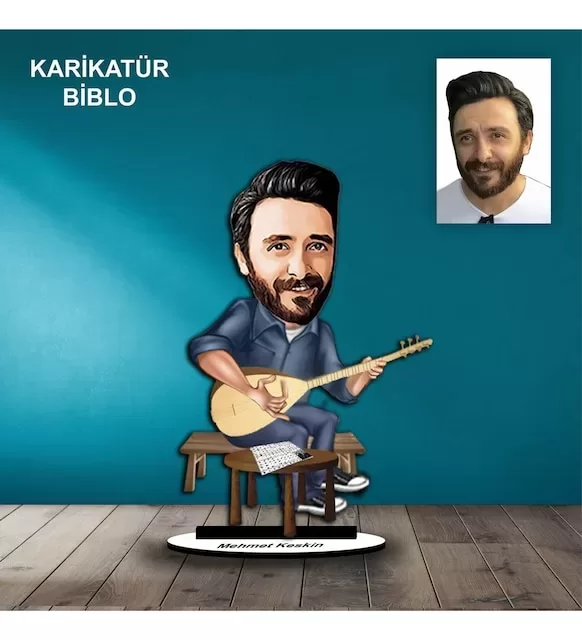 Kişiye Özel Erkek Sazcı Tasarımlı Karikatür Biblo B47