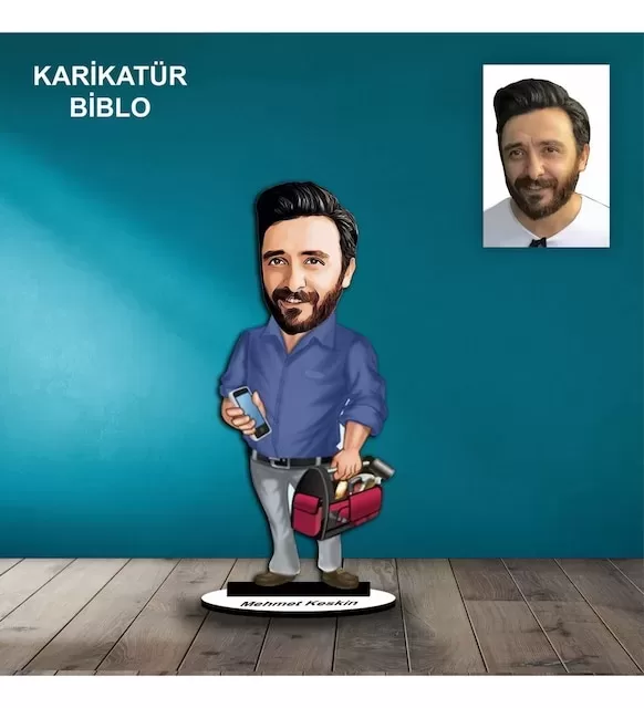 Kişiye Özel Erkek Tamirci Tasarımlı Karikatür Biblo B65