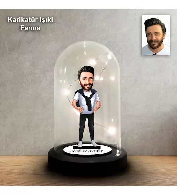 Kişiye Özel Erkek Tasarım Işıklı Karikatür Fanus Biblo Fn141