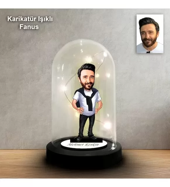 Kişiye Özel Erkek Tasarımlı Işıklı Karikatür Fanus Biblo Fn171