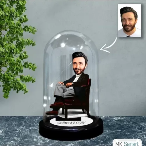 Kişiye Özel Erkek Tasarımlı Işıklı Karikatür Fanus Biblo Fn96