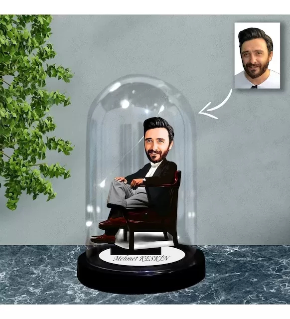 Kişiye Özel Erkek Tasarımlı Işıklı Karikatür Fanus Biblo Fn96