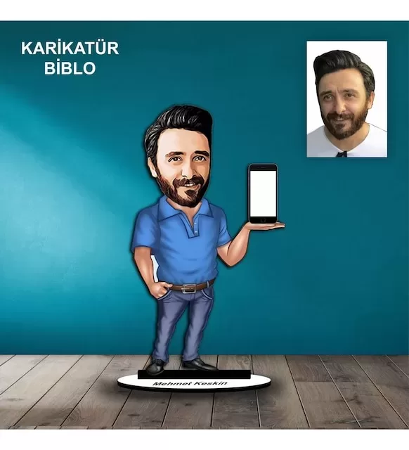 Kişiye Özel Erkek Telefoncu Tasarımlı Karikatür Biblo B48