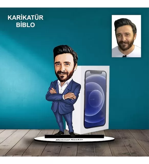 Kişiye Özel Erkek Teleoncu Tasarımlı Karikatür Biblo B45