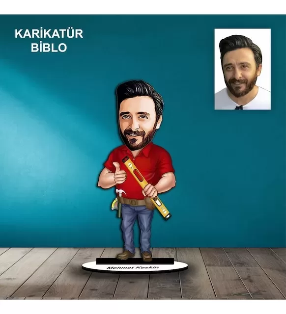 Kişiye Özel Erkek Tesisatçı Tasarımlı Karikatür Biblo B41