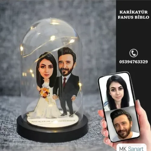 Kişiye Özel Evli, Sevgili, Çift , Gelin Damatışıklı Karikatü…