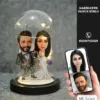 Kişiye Özel Evli, Sevgili, Çift , Gelin Damatışıklı Karikatür Fanus Biblo m9