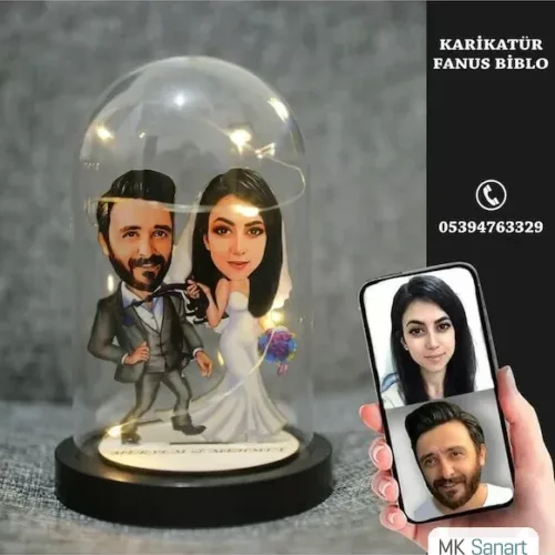 Kişiye Özel Evli, Sevgili, Çift , Gelin Damatışıklı Karikatü…