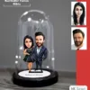 Kişiye Özel Evli, Sevgili, Çift , Gelin Damat Tasarımlı Işıklı Karikatür Fanus Biblo Fn22