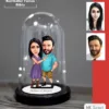 Kişiye Özel Evli, Sevgili, Çift , Gelin Damat Tasarımlı Işıklı Karikatür Fanus Biblo Fn30