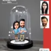 Kişiye Özel Evli, Sevgili, Çift , Gelin Damat Tasarımlı Işıklı Karikatür Fanus Biblo Fn33