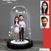 Kişiye Özel Evli, Sevgili, Çift , Gelin Damat Tasarımlı Işıklı Karikatür Fanus Biblo Fn34
