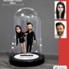 Kişiye Özel Evli, Sevgili, Çift , Gelin Damat Tasarımlı Işıklı Karikatür Fanus Biblo Fn35