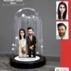 Kişiye Özel Evli, Sevgili, Çift , Gelin Damat Tasarımlı Işıklı Karikatür Fanus Biblo Fn36