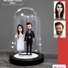 Kişiye Özel Evli, Sevgili, Çift , Gelin Damat Tasarımlı Işıklı Karikatür Fanus Biblo Fn37
