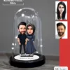 Kişiye Özel Evli, Sevgili, Çift , Gelin Damat Tesettür Tasarımlı Işıklı Karikatür Fanus Biblo Fn17
